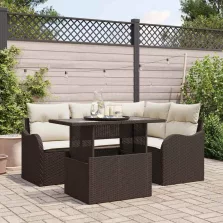   vidaXL Kerti Kanapé Szett 5 pcs Barna 100 x 55 x 73 cm Poli rattan