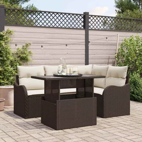 vidaXL Kerti Kanapé Szett 5 pcs Barna 100 x 55 x 73 cm Poli rattan