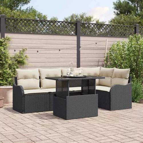 vidaXL Kerti Kanapé Szett 6 pcs Fekete 100 x 55 x 73 cm Poli rattan