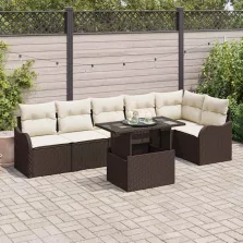   vidaXL Kerti Kanapé Szett 7 pcs Barna 100 x 55 x 73 cm Poli rattan