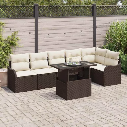 vidaXL Kerti Kanapé Szett 7 pcs Barna 100 x 55 x 73 cm Poli rattan