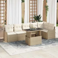   vidaXL Kerti Kanapé Szett 7 pcs Bézs 100 x 55 x 73 cm Poli rattan