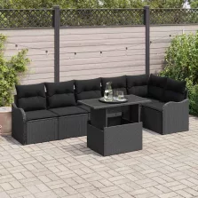   vidaXL Kerti Kanapé Szett 7 pcs Fekete 100 x 55 x 73 cm Poli rattan