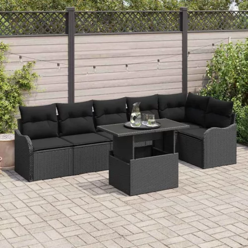vidaXL Kerti Kanapé Szett 7 pcs Fekete 100 x 55 x 73 cm Poli rattan