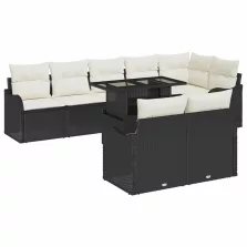   vidaXL Kerti Kanapé Szett 9 pcs Fekete 100 x 55 x 73 cm Poli rattan