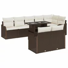   vidaXL Kerti Kanapé Szett 9 pcs Barna 100 x 55 x 73 cm Poli rattan