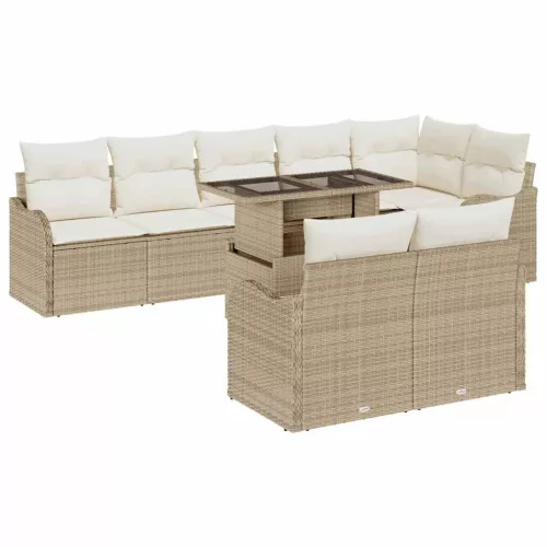 vidaXL Kerti Kanapé Szett 9 pcs Bézs 100 x 55 x 73 cm Poli rattan