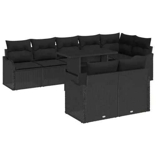 vidaXL Kerti Kanapé Szett 9 pcs Fekete 100 x 55 x 73 cm Poli rattan