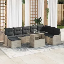   vidaXL Kerti Kanapé Szett párnával 9 pcs Világosszürke Poli rattan