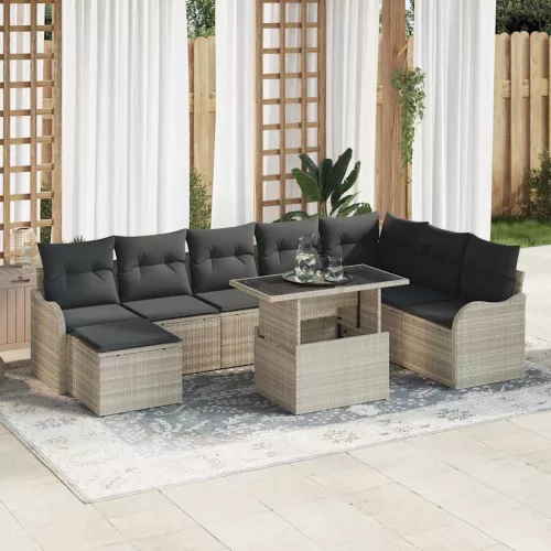 vidaXL Kerti Kanapé Szett párnával 9 pcs Világosszürke Poli rattan