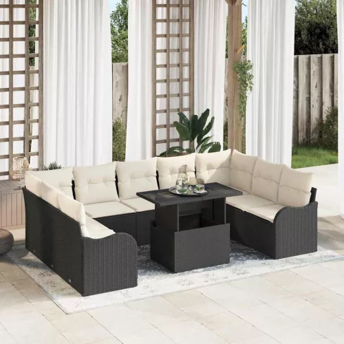 vidaXL Kerti Kanapé Szett 10 pcs Fekete 100 x 55 x 73 cm Poli rattan