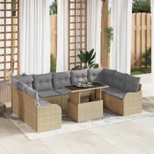   vidaXL Kerti Kanapé Szett 10 pcs Bézs 100 x 55 x 73 cm Poli rattan