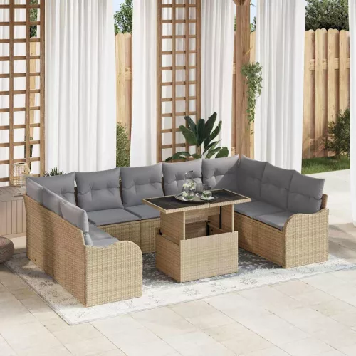 vidaXL Kerti Kanapé Szett 10 pcs Bézs 100 x 55 x 73 cm Poli rattan
