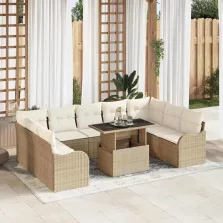   vidaXL Kerti Kanapé Szett 10 pcs Bézs 100 x 55 x 73 cm Poli rattan