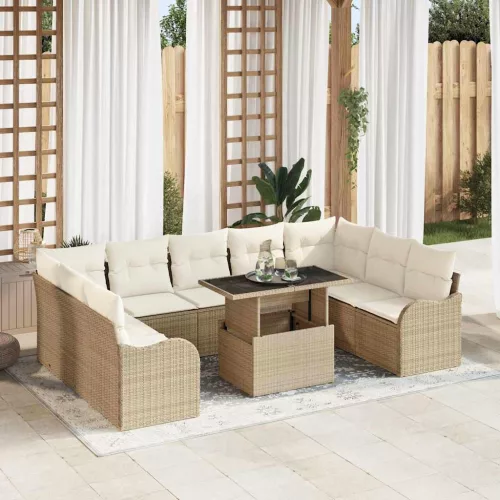 vidaXL Kerti Kanapé Szett 10 pcs Bézs 100 x 55 x 73 cm Poli rattan