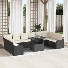   vidaXL Kerti Kanapé Szett 11 pcs Fekete 100 x 55 x 73 cm Poli rattan
