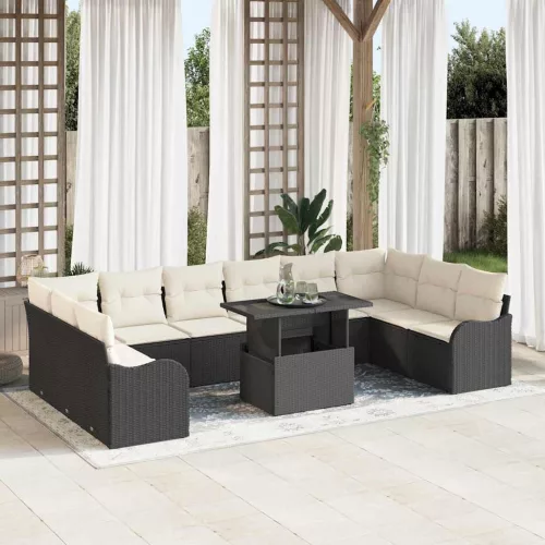 vidaXL Kerti Kanapé Szett 11 pcs Fekete 100 x 55 x 73 cm Poli rattan