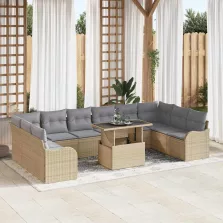   vidaXL Kerti Kanapé Szett 11 pcs Bézs 100 x 55 x 73 cm Poli rattan