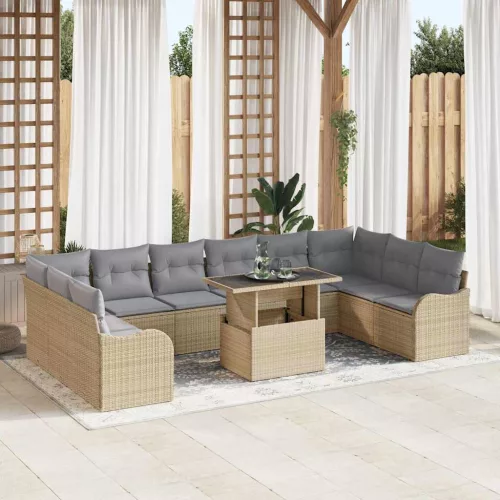 vidaXL Kerti Kanapé Szett 11 pcs Bézs 100 x 55 x 73 cm Poli rattan