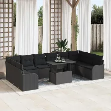   vidaXL Kerti Kanapé Szett 11 pcs Fekete 100 x 55 x 73 cm Poli rattan