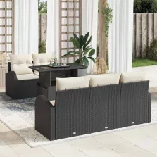   vidaXL Kerti Kanapé Szett 6 pcs Fekete 100 x 55 x 73 cm Poli rattan