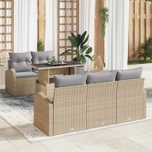vidaXL Kerti Kanapé Szett 6 pcs Bézs 100 x 55 x 73 cm Poli rattan