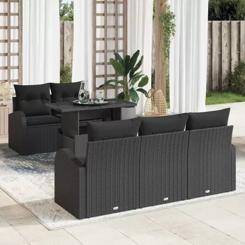 vidaXL Kerti Kanapé Szett 6 pcs Fekete 100 x 55 x 73 cm Poli rattan