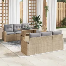   vidaXL Kerti Kanapé Szett 7 pcs Bézs 100 x 55 x 73 cm Poli rattan