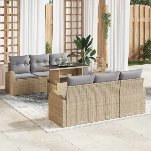vidaXL Kerti Kanapé Szett 7 pcs Bézs 100 x 55 x 73 cm Poli rattan