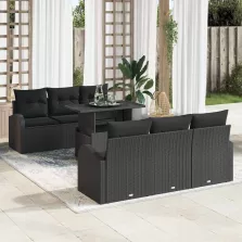   vidaXL Kerti Kanapé Szett 7 pcs Fekete 100 x 55 x 73 cm Poli rattan