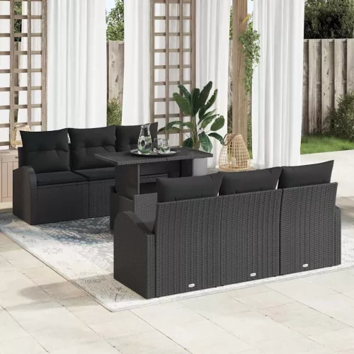 vidaXL Kerti Kanapé Szett 7 pcs Fekete 100 x 55 x 73 cm Poli rattan