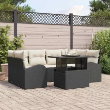   vidaXL Kerti Kanapé Szett 7 pcs Fekete 100 x 55 x 73 cm Poli rattan