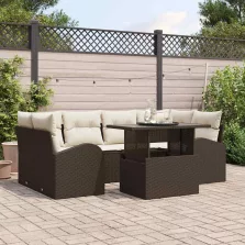   vidaXL Kerti Kanapé Szett 7 pcs Barna 100 x 55 x 73 cm Poli rattan
