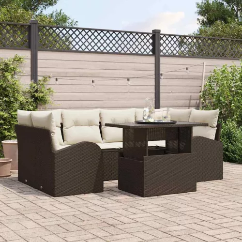 vidaXL Kerti Kanapé Szett 7 pcs Barna 100 x 55 x 73 cm Poli rattan