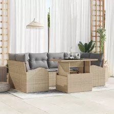   vidaXL Kerti Kanapé Szett 7 pcs Bézs 100 x 55 x 73 cm Poli rattan