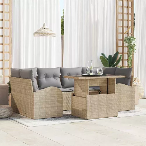 vidaXL Kerti Kanapé Szett 7 pcs Bézs 100 x 55 x 73 cm Poli rattan