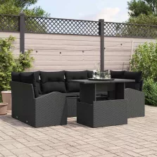   vidaXL Kerti Kanapé Szett 7 pcs Fekete 100 x 55 x 73 cm Poli rattan