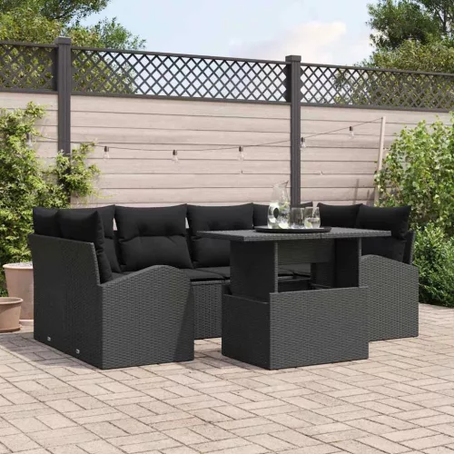 vidaXL Kerti Kanapé Szett 7 pcs Fekete 100 x 55 x 73 cm Poli rattan
