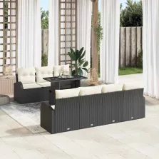   vidaXL Kerti Kanapé Szett 8 pcs Fekete 100 x 55 x 73 cm Poli rattan