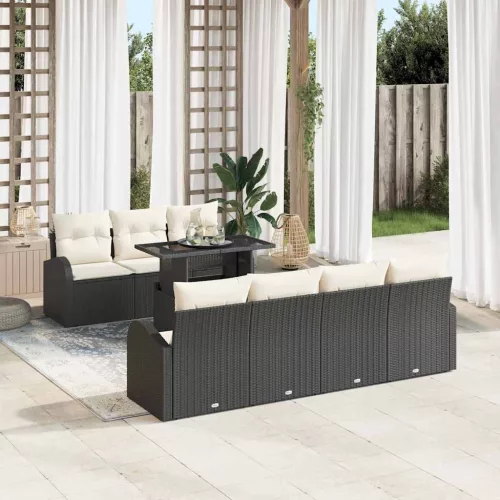 vidaXL Kerti Kanapé Szett 8 pcs Fekete 100 x 55 x 73 cm Poli rattan