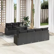   vidaXL Kerti Kanapé Szett 8 pcs Fekete 100 x 55 x 73 cm Poli rattan