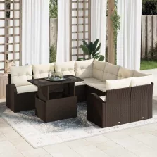   vidaXL Kerti Kanapé Szett 9 pcs Barna 100 x 55 x 73 cm Poli rattan
