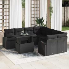   vidaXL Kerti Kanapé Szett 9 pcs Fekete 100 x 55 x 73 cm Poli rattan