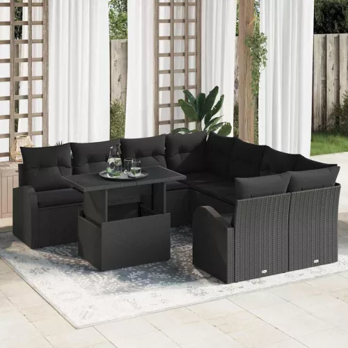 vidaXL Kerti Kanapé Szett 9 pcs Fekete 100 x 55 x 73 cm Poli rattan