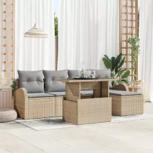   vidaXL Kerti Kanapé Szett párnával tárolóval 6 pcs Bézs Poli rattan