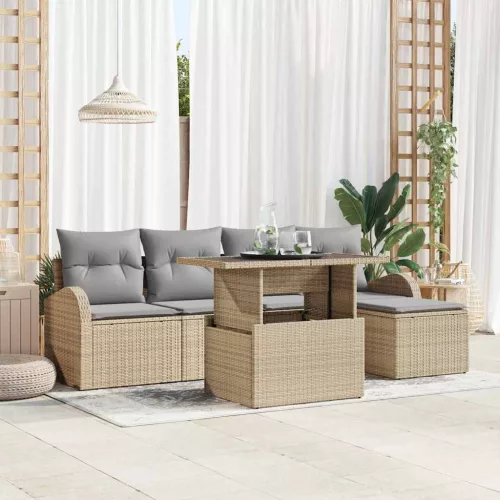 vidaXL Kerti Kanapé Szett párnával tárolóval 6 pcs Bézs Poli rattan