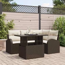   vidaXL Kerti Kanapé Szett 5 pcs Barna 100 x 55 x 73 cm Poli rattan