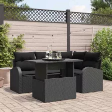   vidaXL Kerti Kanapé Szett 5 pcs Fekete 100 x 55 x 73 cm Poli rattan
