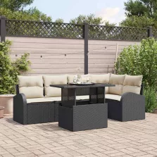   vidaXL Kerti Kanapé Szett 6 pcs Fekete 100 x 55 x 73 cm Poli rattan