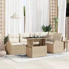   vidaXL Kerti Kanapé Szett 6 pcs Bézs 100 x 55 x 73 cm Poli rattan